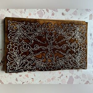 Vintage Velvet Beaded Floral Pattern Clutch Mirror & Coin Purse Excellent condt